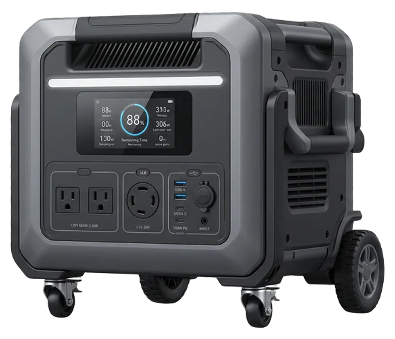 Anker SOLIX F3800 high-capacity solar power station with NEMA 14-50 and L14-30 outlets